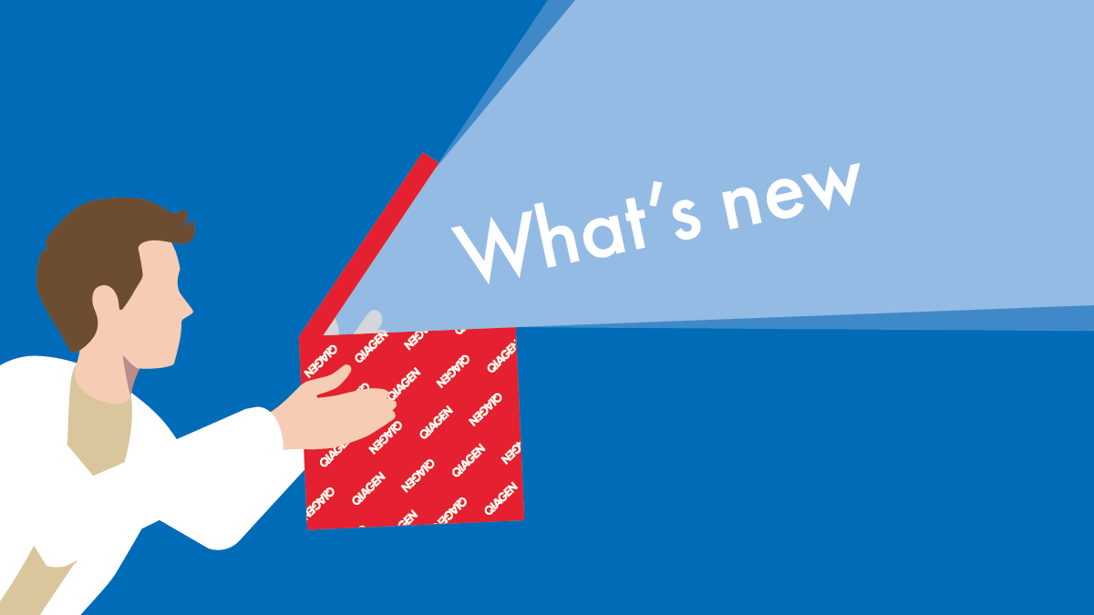 An illustration of lab worker opening the red QIAGEN box. The light comes from the with the sentence - What's new